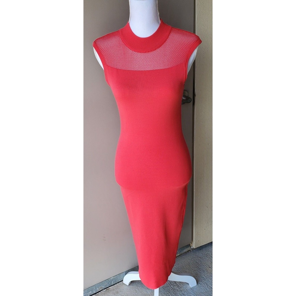 7th Avenue NY‎ & Co Dress Womens XS Pink Body Con Mid-Length High Neck Ladies